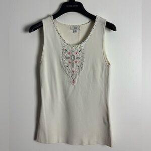 Caché Off White Beaded Tank Top
